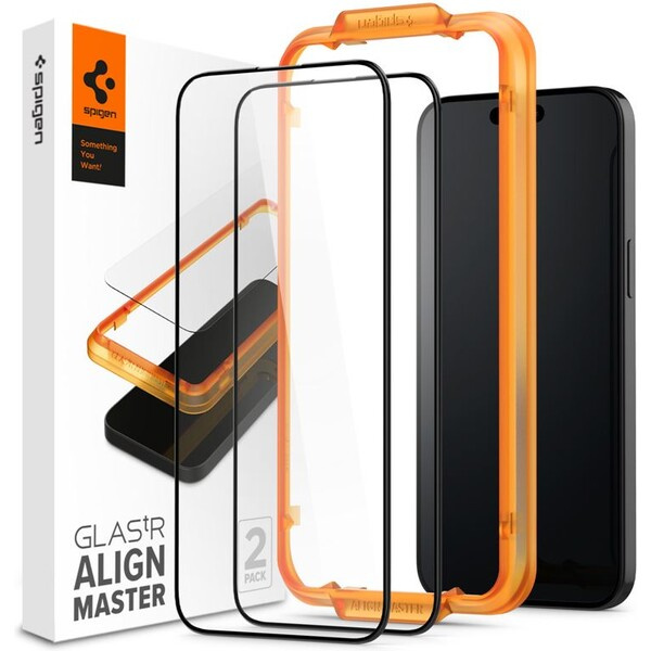 Spigen Glass tR AlignMaster 2 Pack tvrzené sklo iPhone 15 Plus černé