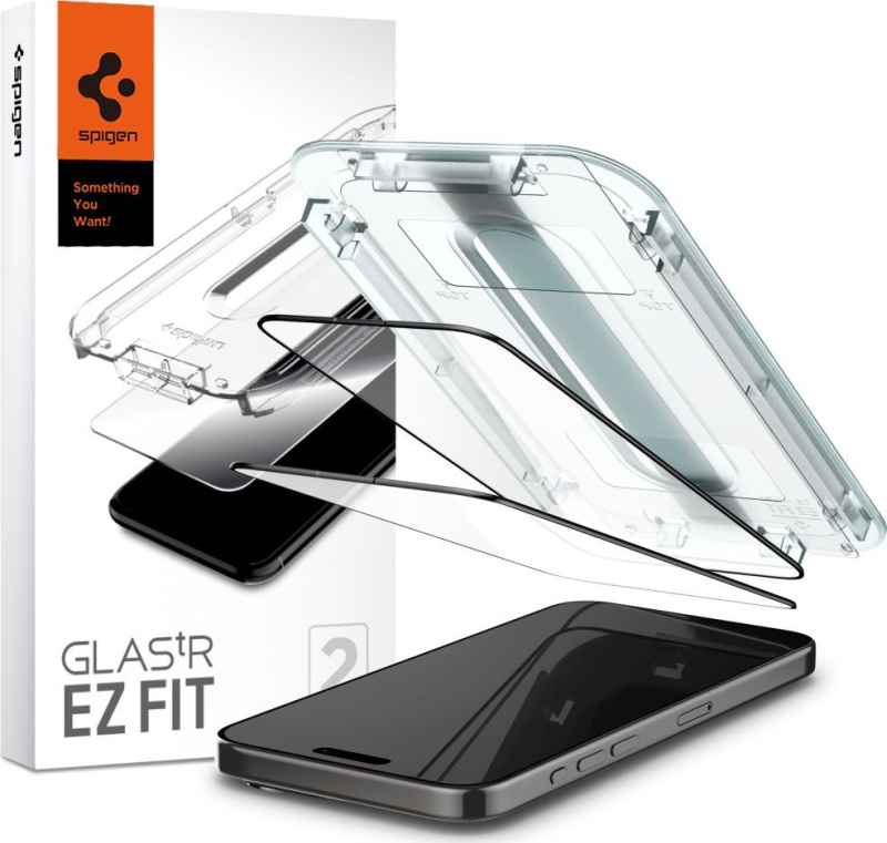 Spigen Glass tR EZ Fit 2 Pack tvrzené sklo iPhone 15 Pro černé