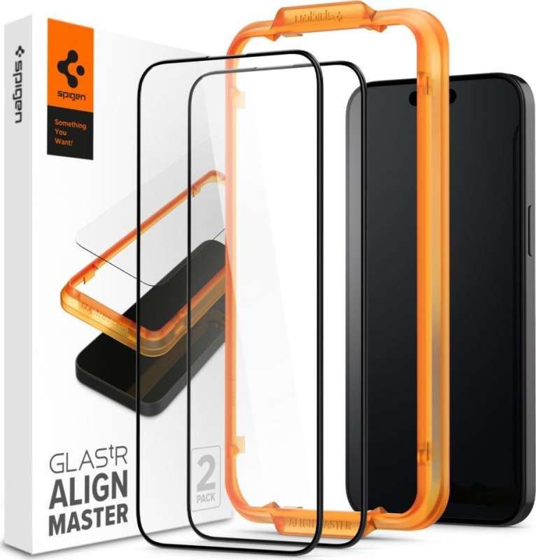 Spigen Glass tR AlignMaster 2 Pack tvrzené sklo iPhone 15 Pro černé