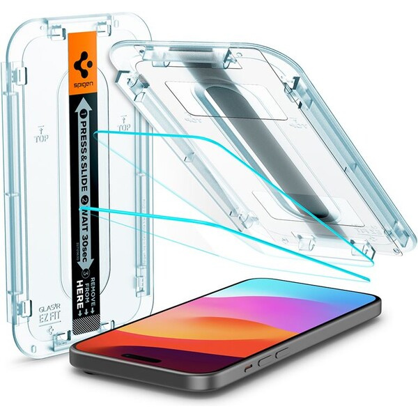 Spigen Glass tR EZ Fit 2 Pack tvrzené sklo iPhone 16/15 čiré