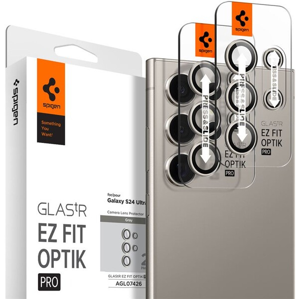 Spigen Glass tR EZ Fit Optik Pro 2 Pack ochranné sklo na fotoaparát Samsung Galaxy S24 Ultra šedé