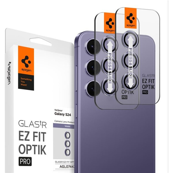 Spigen Glass tR EZ Fit Optik Pro 2 Pack ochranné sklo na fotoaparát Samsung Galaxy S24 fialové