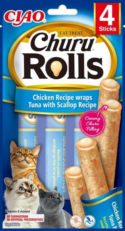 Churu Rolls cat snack kuře, tuňák a hřebenatka 4x10 g