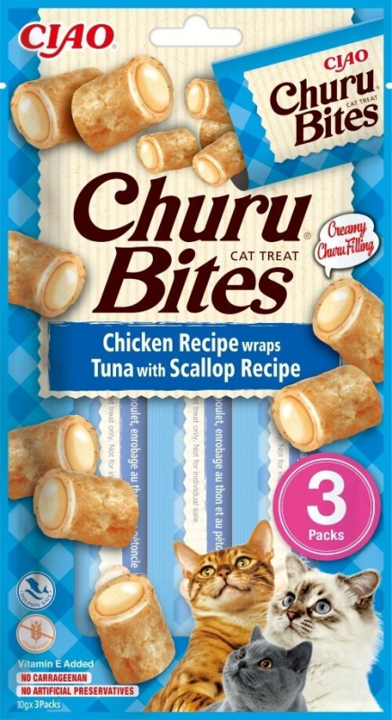 Churu Bites cat snack kuře,tuňák,hřebenatka 3x10g