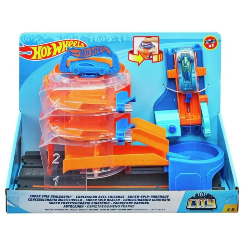 Hot wheels city deluxe set - super spin garáž, mattel gbf95