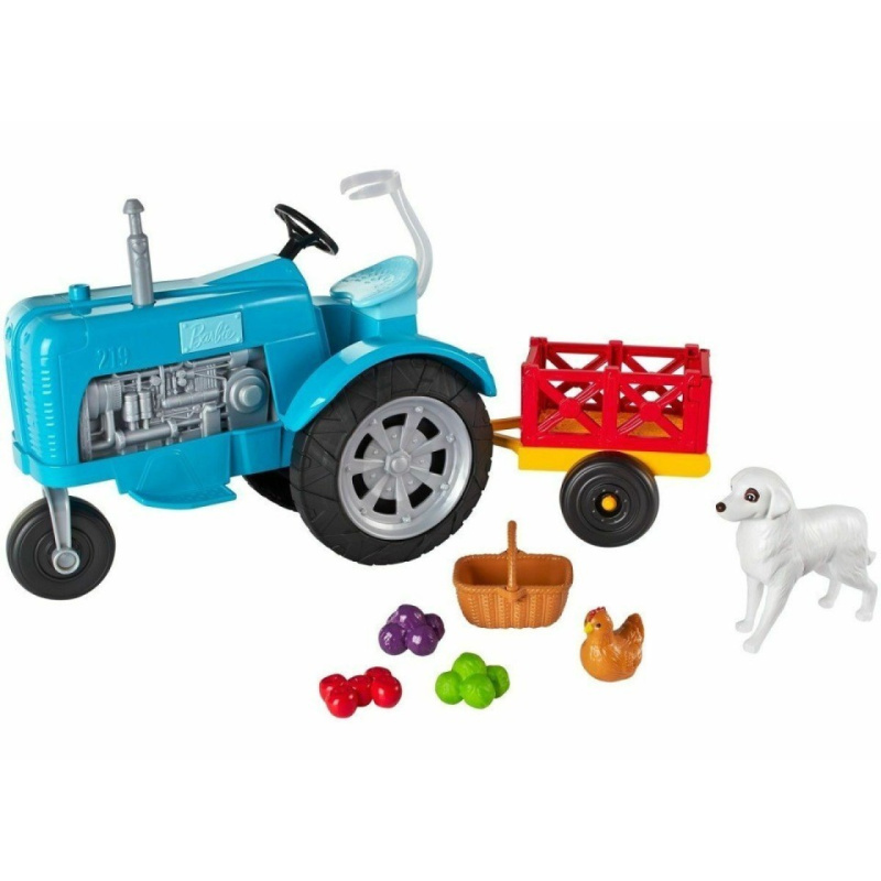 Barbie herní set farma modrý traktor, mattel gff49