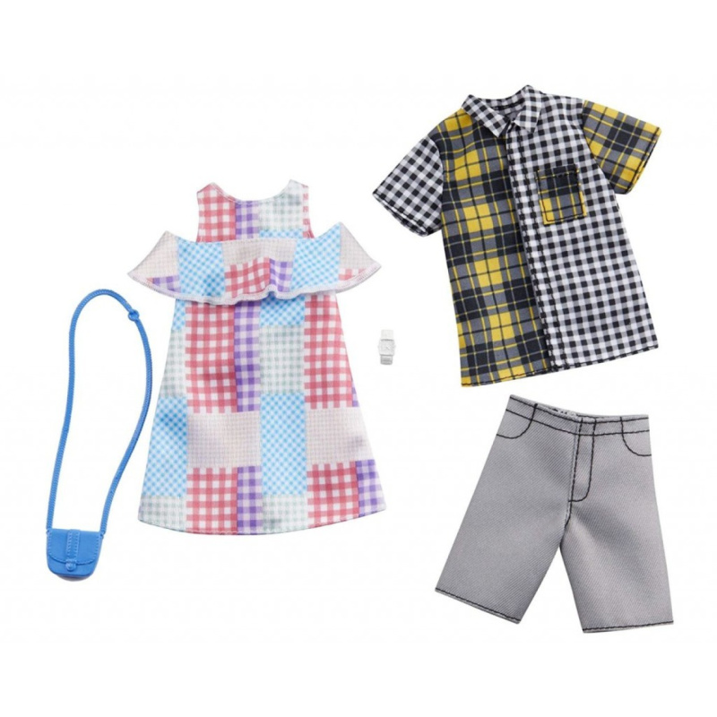 Barbie dvoudílný károvaný set barbie a ken, mattel ghx72