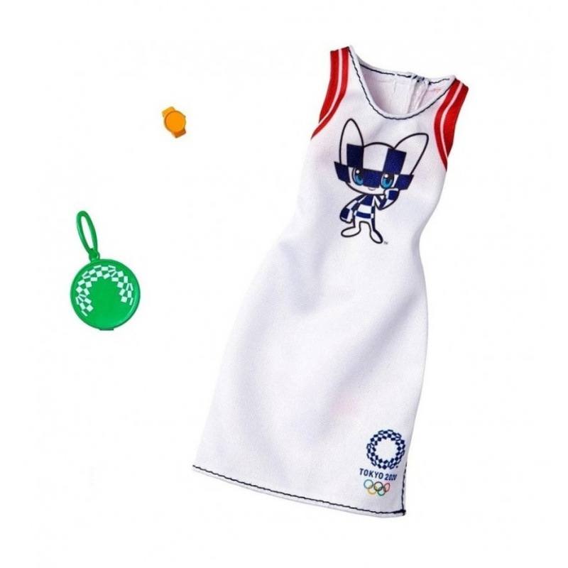 Barbie tokyo 2020 bílé šaty, mattel ghx84