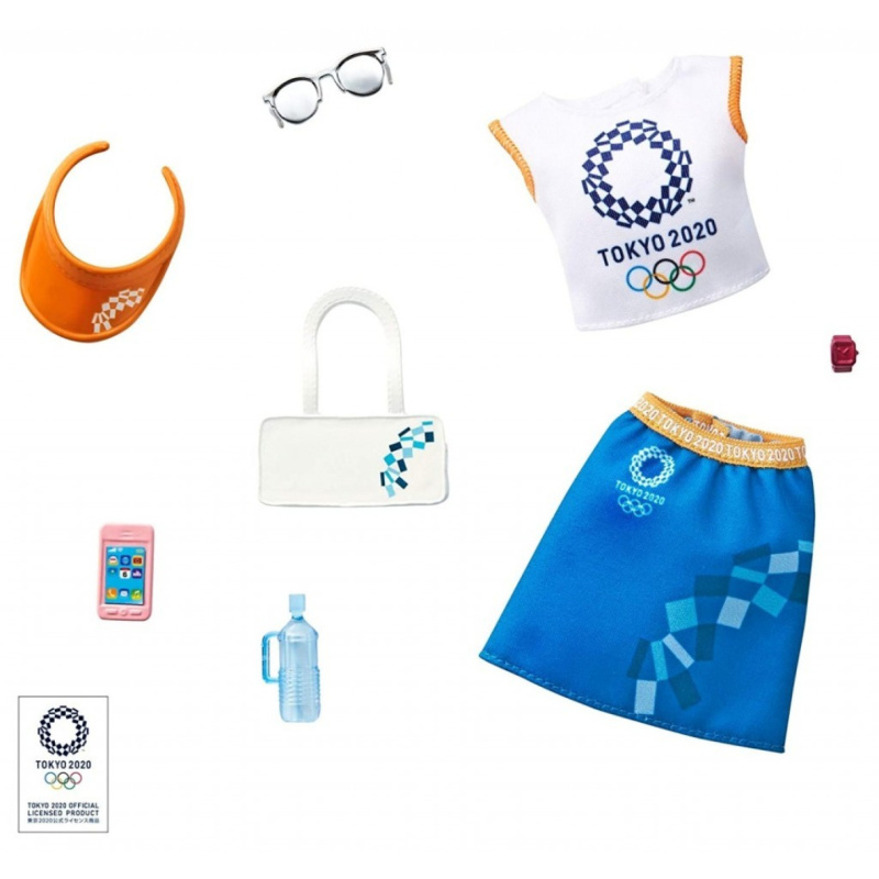 Barbie kolekce oblečků tokyo 2020 bílomodrý set, mattel gjg35