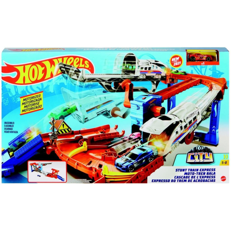Mattel hot wheels rychlík herní set dráha s autíčkem a 2 vlaky, grw38