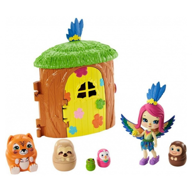 Enchantimals tajné útočiště nejlepších přátel, peeki parrot tree hut, mattel gtm49