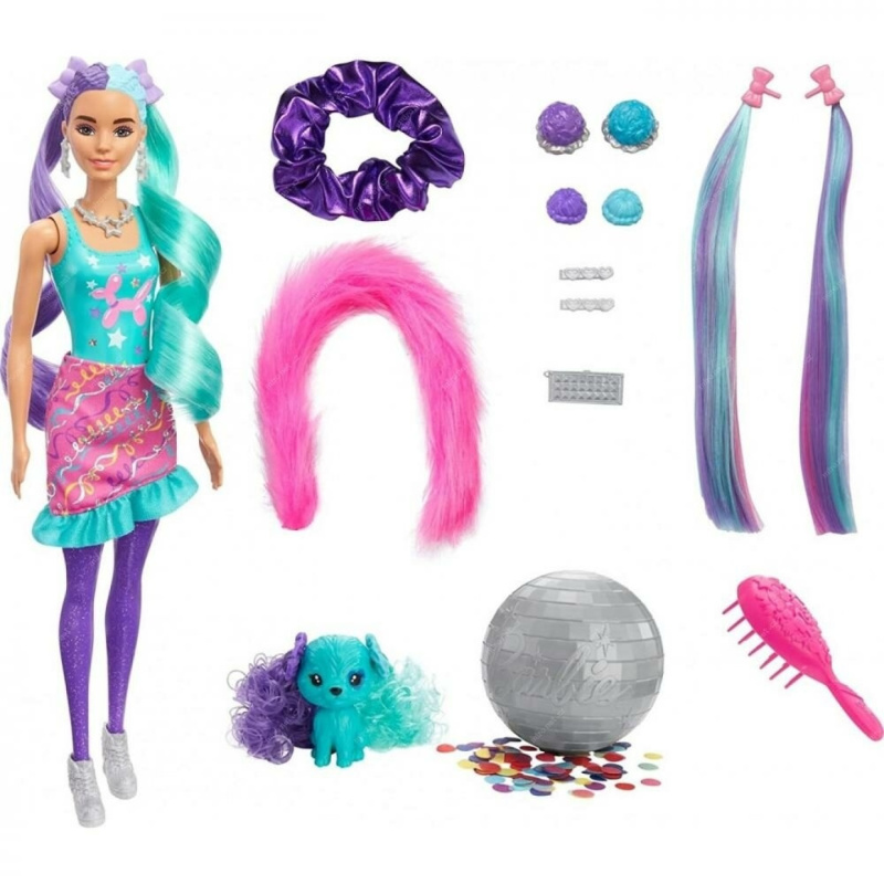 Barbie color reveal glitter! vlasová stylizace modrá, mattel hbg41