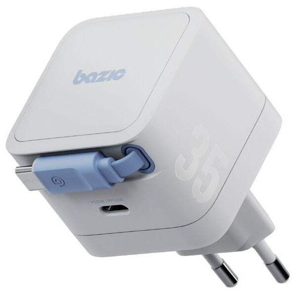 ENERGEA Bazic GoPort GaN nabíječka s integrovaným USB-C zatahovacím kabelem (35W) bílá