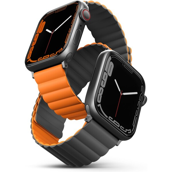 UNIQ Revix oboustranný řemínek pro Apple Watch 49/46/45/44/42mm Charcoal (šedý/oranžový)