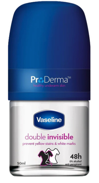 Vaseline Double Invisible Roll-On antiperspirant roll-on proti bílým a žlutým skvrnám 50 ml