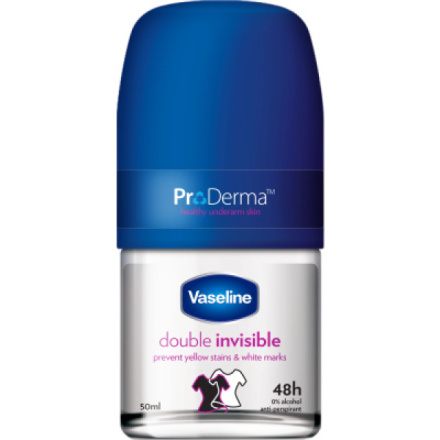Vaseline Double Invisible Roll-On antiperspirant roll-on proti bílým a žlutým skvrnám 50 ml