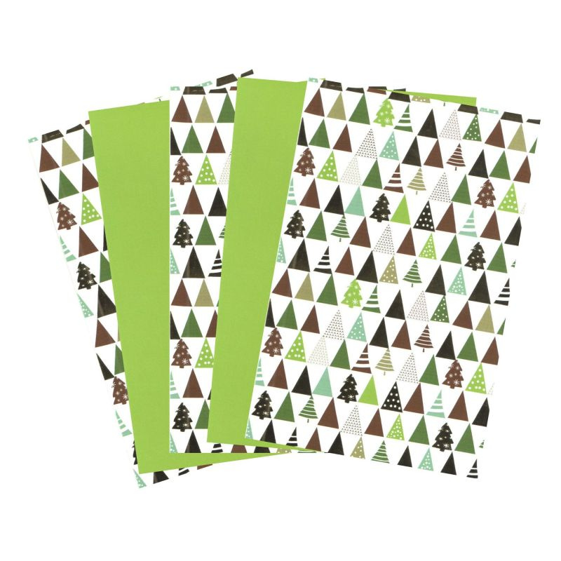 Sada oboustranných papírů A4 (5ks) zeleno bílý se stromy 300g/m2