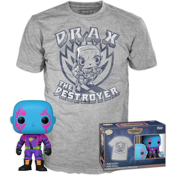Funko POP! & Tee: Guardians of the Galaxy - Drax (Blacklight) M Šedá