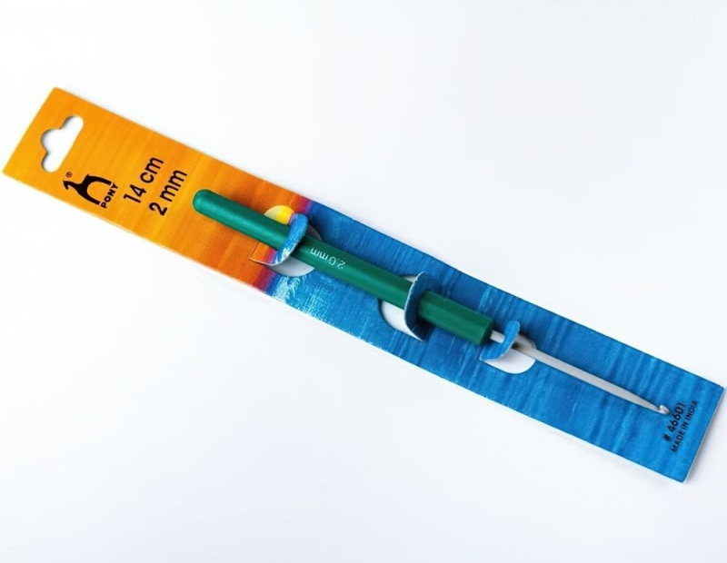 PONY Háček na háčkování PONY, hliník / teflon s plastovou ručkou 46601, velikost 2mm, délka 14cm