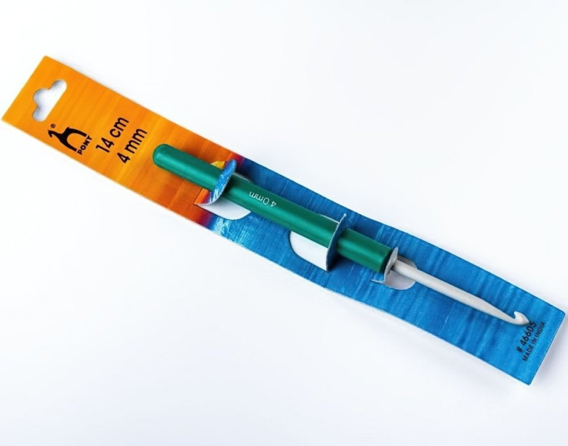 PONY Háček na háčkování PONY, hliník / teflon s plastovou ručkou 46605, velikost 4mm, délka 14cm
