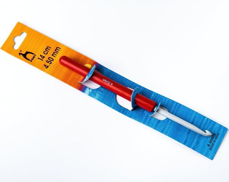 PONY Háček na háčkování PONY, hliník / teflon s plastovou ručkou 46606, velikost 4,5mm, délka 14cm