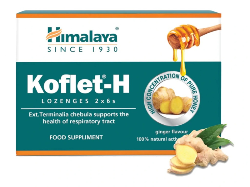 Himalaya Koflet-H s medem a zázvorem, 12 pastilek