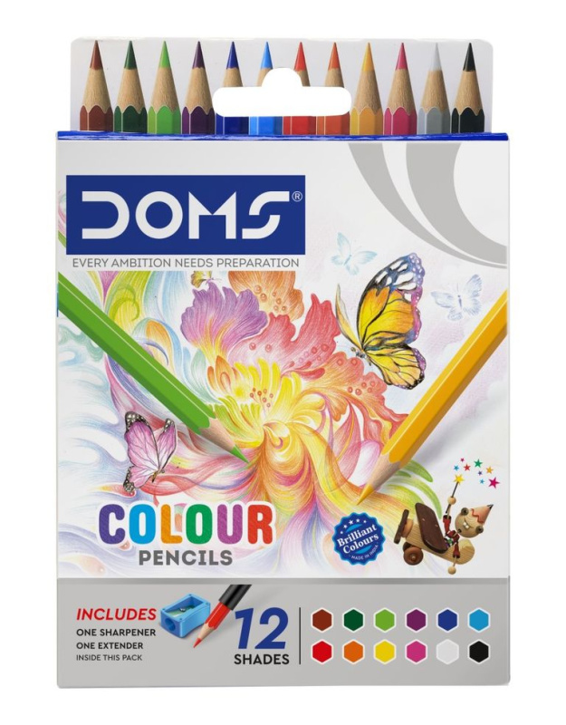 Pastelky DOMS dřevěné šestihranné krátké - 12 ks s ořezávátkem