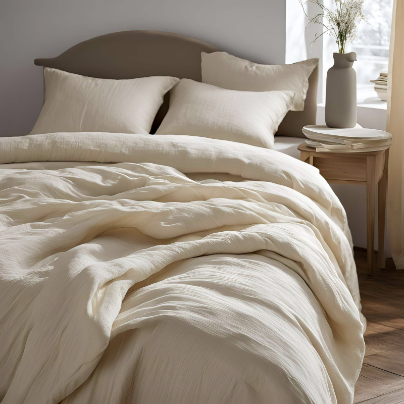 Prem Povlečení MUŠELÍN PREMIUM KRÉMOVÉ, jednobarevné, krémové, mušelín, 140x200cm + 70x90cm