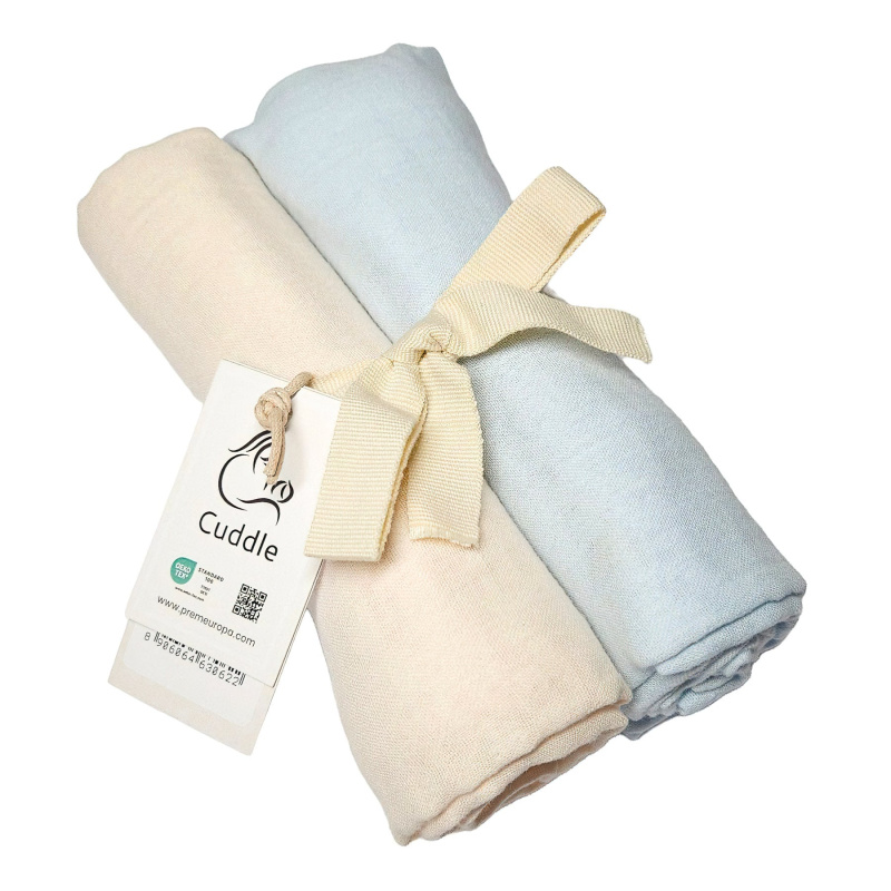 PREM Dětské bavlněné látkové / mušelínové pleny MUŠELÍN cream+blue, smetanová a modrá, 130g/m2, 70x70cm, 2 kusy v balení