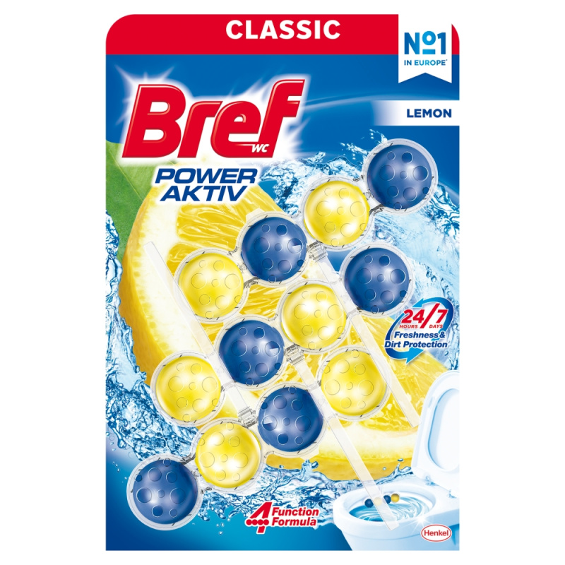 Bref Power Aktiv Classic - WC blok - Lemon, 3 x 50 g