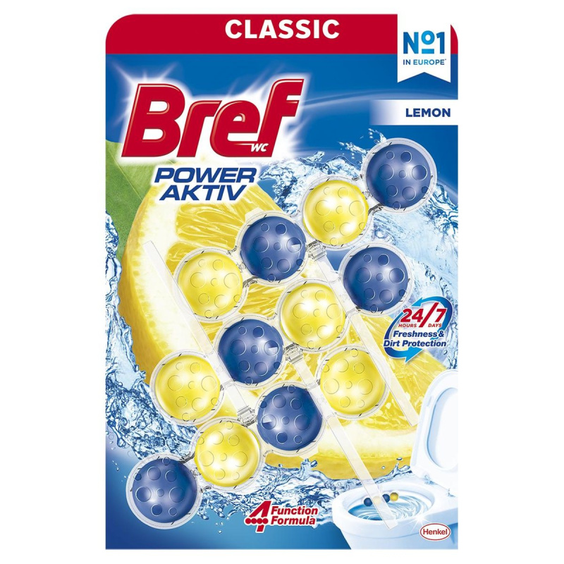 Bref Power Aktiv Classic - WC blok - Lemon, 3 x 50 g