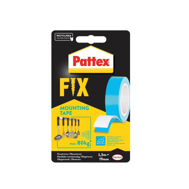 Montážní páska Pattex FIX - oboustranná, Standard, 80 kg, 19 mm x 1,5 m