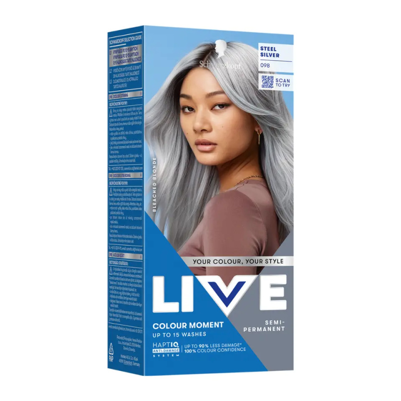 Schwarzkopf LIVE Ultra Brights or Pastel semipermanentní barva na vlasy odstín 98 Steel Silver 1 ks