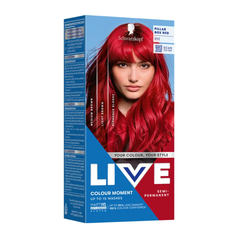 Schwarzkopf LIVE Ultra Brights or Pastel semipermanentní barva na vlasy odstín 092 Pillar Box Red 1 ks