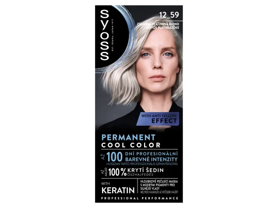 Syoss Permanent Cool Color permanentní barva na vlasy odstín 12_59 Chladná platinová blond 1 ks