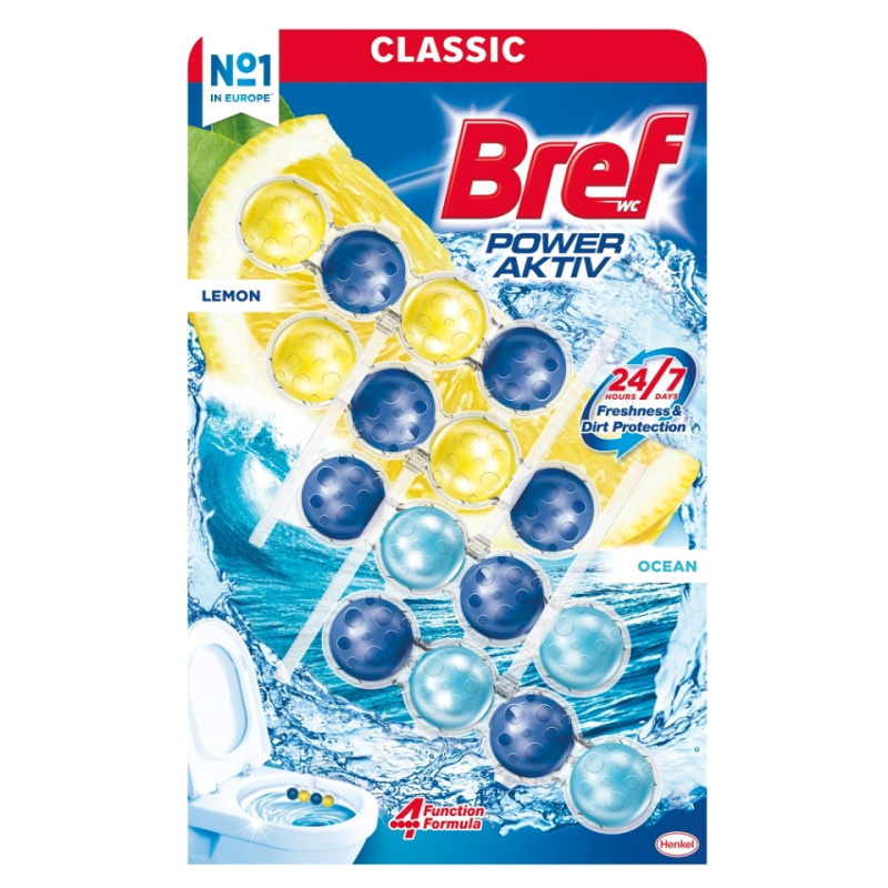 BREF Power Aktiv Tuhý WC blok Lemon / Ocean 4 x 50 g