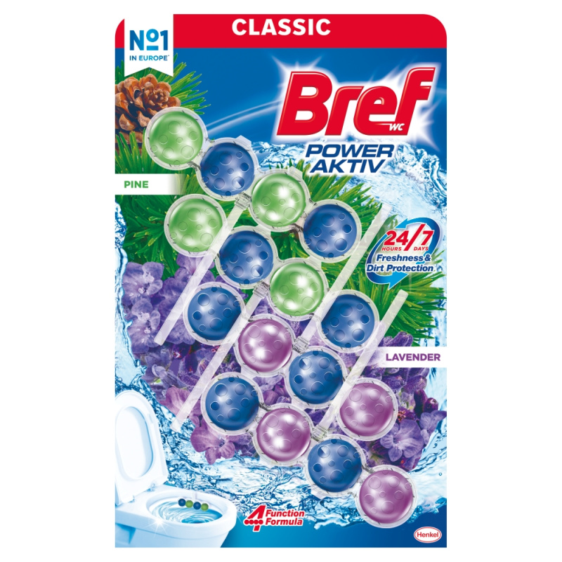 BREF Power Activ Tuhý WC blok Pine / Levander 4 x 50 g
