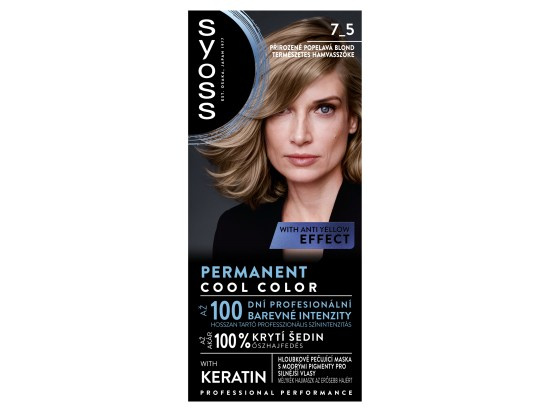 Syoss Permanent Cool Color permanentní barva na vlasy odstín 7_5 Přirozený popelavě plavý 1 ks