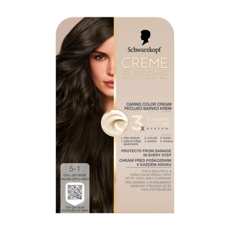 Schwarzkopf Creme Supreme permanentní barva na vlasy odstín 5-1 Cool Light Brown 60 ml