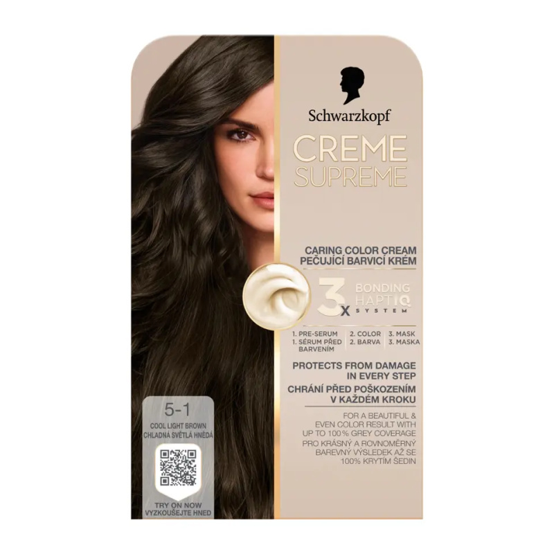 Schwarzkopf Creme Supreme permanentní barva na vlasy odstín 5-1 Cool Light Brown 60 ml