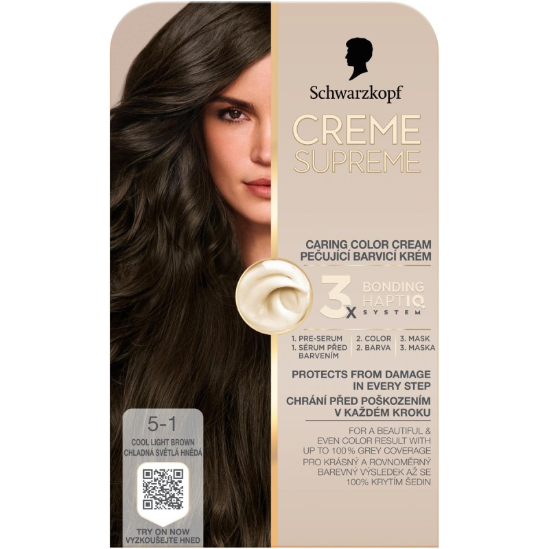 Schwarzkopf Creme Supreme permanentní barva na vlasy odstín 5-1 Cool Light Brown 60 ml