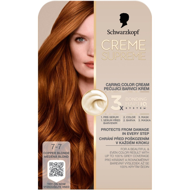 Schwarzkopf Creme Supreme permanentní barva na vlasy odstín 7-7 Copper Blonde 60 ml