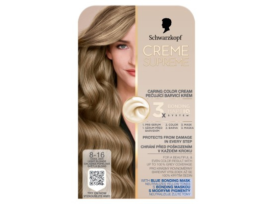Schwarzkopf Creme Supreme permanentní barva na vlasy odstín 8-16 Chladná popelavá světlá blond 60 ml