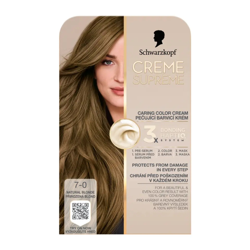Schwarzkopf Creme Supreme permanentní barva na vlasy odstín 7-0 Přirozená blond 60 ml