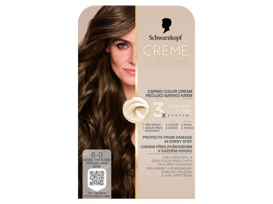 Schwarzkopf Creme Supreme permanentní barva na vlasy odstín 6-0 Přirozená tmavá blond 60 ml