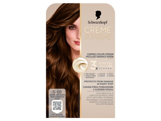 Schwarzkopf Creme Supreme permanentní barva na vlasy odstín 6-68 Tmavá karamelová blond 60 ml
