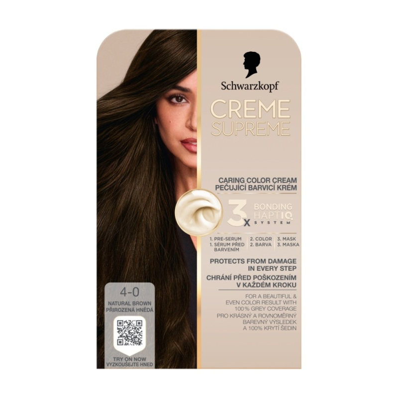 Schwarzkopf Creme Supreme permanentní barva na vlasy odstín 4-0 Přirozená hnědá 60 ml