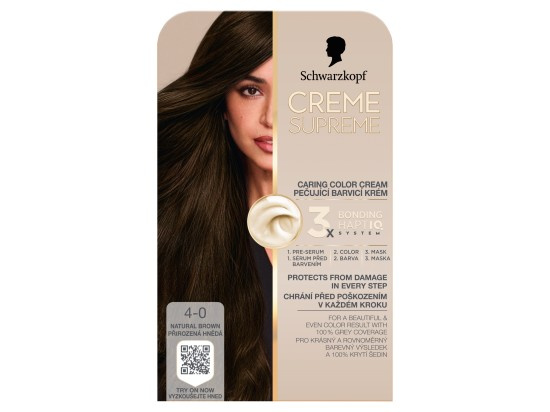 Schwarzkopf Creme Supreme permanentní barva na vlasy odstín 4-0 Přirozená hnědá 60 ml