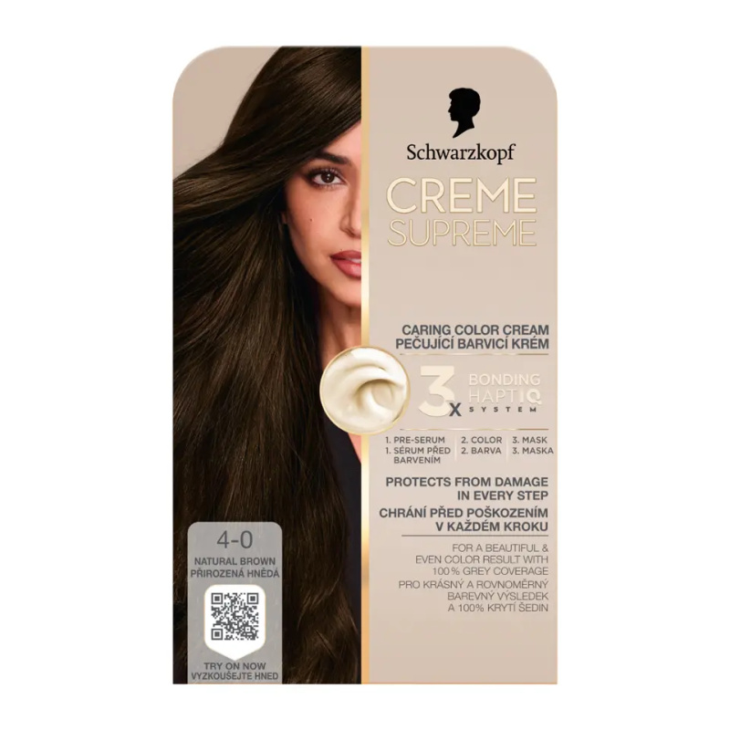 Schwarzkopf Creme Supreme permanentní barva na vlasy odstín 4-0 Přirozená hnědá 60 ml