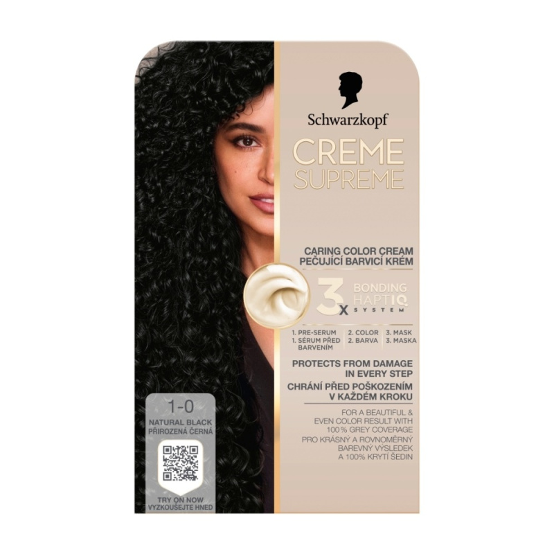 Schwarzkopf Creme Supreme permanentní barva na vlasy odstín 1-0 Přirozená černá 60 ml